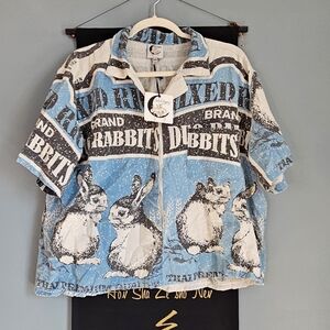 Jaded Gypsy Bunny Blue and White Graphic Shirt NWT One size
